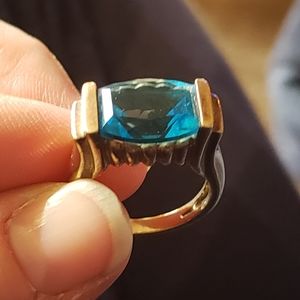 Blue topaz, gold plated sterling silver ring